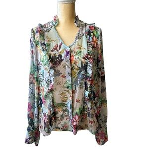 Pinko Ruffled Blouse St Flower Patchwork Feminine with Floral Print Parisien 8